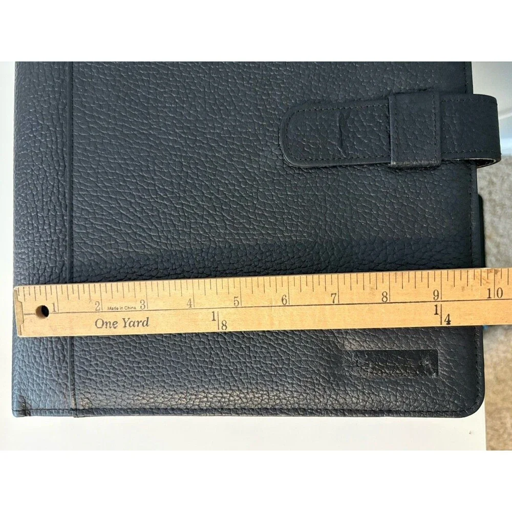 Vintage Day Timer Planner Binder Cover Black Pebbled Leather 7-Ring Memo Pad